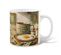 Taza de café de cerámica para café, diseño rústico con tenedor de huevo rústico para el día del padre, taza de chocolate caliente con asa, ideal para amigos, familiares, compañeros de trabajo