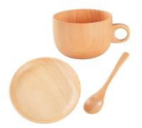 Taza de café de madera, herramienta de comedor de madera natural de 290 ml con cuchara, tazas de té, platillos - para té, café, whisky, patio, balcón, patio, jardín, parque, hogar, picnic, camping