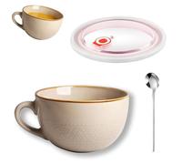 Taza de Café Grande, 700 ml Taza de Café de Cerámica, Bol de Cereales con Asa, Ensaladera, Reutilizar Cuencos de Yogur, Tazza da Cappuccino Grande, Apto para Lavavajillas, para Café(Caqui)