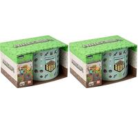 Taza de café grande con diseño de Minecraft, cerámica, con licencia oficial de 400 ml, detalles en relieve, tema de videojuegos, para jugadores y coleccionistas, té, chocolate caliente (Paquete de 2)