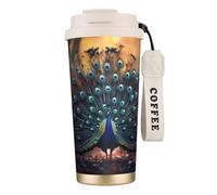 Taza de café personalizada única, vaso de acero inoxidable aislado para viajes, hogar y oficina, 17 onzas, hermoso y elegante pavo real blanco