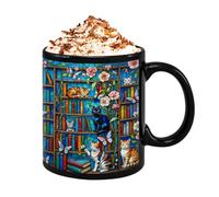 Taza de café | Taza de cerámica con diseño de gato de 350 ml para amantes de los libros, para amantes de los animales, escritores, té, leche, agua, , hogar, apartamento, residencia universitaria