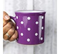 Taza de cerámica artesanal Unyqoos® de 500 ml – con lunares morados y blancos, de paredes gruesas, apta para microondas y lavavajillas, ideal para café, té y sopa