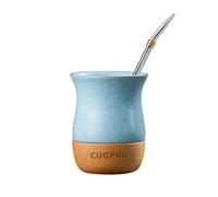 Taza de cerámica Yerba Mate de 8 onzas con base de madera original, incluye calabaza mate, pajita de bombilla y cepillo de limpieza, perfecta para yerba mate tradicional y taza de estilo moderno