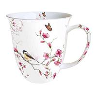 Taza de Porcelana Fina con diseño de pájaro y Flor