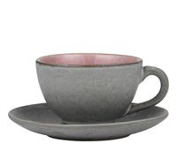 Taza de té con platillo, 220 ml, gris/rosa claro, Bitz