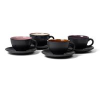 Taza de té con platillo, juego de 4 piezas, 240 ml, negro/mixto, Bitz