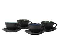 Taza de té con platillo, juego de 4 piezas, negro, Bitz