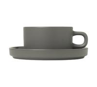 Taza de té con platillo PILAR, juego de 2 piezas, 200 ml, gris oscuro, cerámica, Blomus