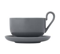 Taza de té con platillo RO, juego de 2 piezas, 230 ml, gris, Blomus