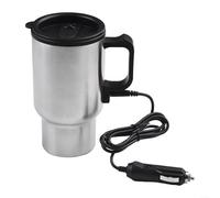 Taza de viaje eléctrica de 12 V, 450 ml, de acero inoxidable, aislada, con función de calefacción e indicador LED, para coche, camión y camping, color plata/negro