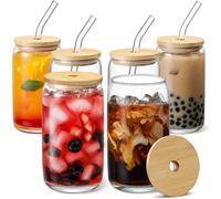 Taza de vidrio de 350/550ml con tapas de bambú y pajita de vidrio, vaso para beber en forma de cerveza, vaso bonito para batidos, té Boba, 1 ud. 350ML