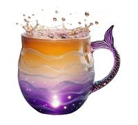 Taza de vidrio - Taza de café | Tâza de café de vidrio 3D con forma de cola de Siřena para leche, agua, chocolate, vino, té, cerveza, hogar, camping, dormitorio, hotel, Tâza de Vidřio con relieve marí