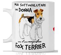 Taza Fox Terrier para desayuno, té, té de hierbas, café, capuchino. Gadget taza Nunca subestimar a una mujer con un perro fox terrier. Idea regalo original