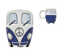Taza Furgoneta Retro / Camper de Cerámica (300 ml) | Color Azul | Diseño 3D Retro, Símbolo de la Paz, Para Café o Té, Decorativa y Funcional, Estilo Vintage