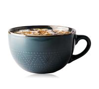 Taza grande de cerámica: taza de café de 700 ml con asa, cuenco para sopa, tazas de té, taza de desayuno de cereales, adecuada para postres lácteos, avena, microondas (verde oscuro)
