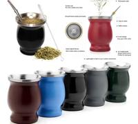 Taza Mate de 230ML, taza de té portátil de doble pared de acero inoxidable 304, calabaza de té Mate de 8oz con cuchara de paja 2 en 1, cepillo de limpieza gris