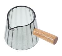 Taza Medidora de Vidrio con Asa, 180ml, Madera y Café | Jarra Transparente para Hogar y Oficina, Resistente al Calor, Sirve Leche y Espresso con Vertido Cómodo