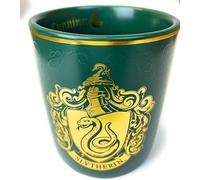 Taza oficial de Harry Potter Slytherin con lámina dorada y logotipo 3D en relieve en una caja