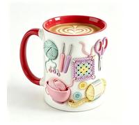 Taza para el amor del hilo, 340 ml, taza de café de cerámica de ganchillo, divertida con mango aislado, novedosa taza de café de hilo, regalo de ganchillo para los amantes del ganchillo, hogar