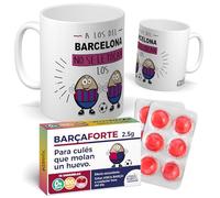 Taza para hinchas | A los del Barcelona no se le tocan los huevo | Pack con Taza + Caramelos Divertidos | Regalo Original del F.C Barcelona | Perfecto para Navidad o Cumpleaños