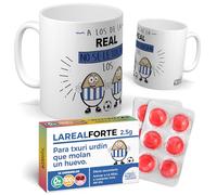 Taza para hinchas | A los del Real no se le tocan los huevo | Pack con Taza + Caramelos Divertidos | Regalo Original para Aficionados al Real Sociedad | Perfecto para Navidad o Cumpleaños