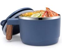 Taza para sopa japonesa de acero inoxidable 304, 1000 ml, con tapa, estilo tradicional japonés, en colores azul, verde y blanco, con ventana, fabricada en acero inoxidable