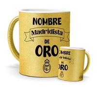 Taza real madrid personalizada | Tu nombre + Madridista de oro | regalo original merengues | Para niños y mayores | Cerámica Purpurina oro | Tazas de Café, Té... | Tazas equipos de futbol | 350 ML