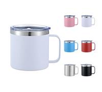 Taza térmica con asa, 350 ml, taza térmica con asa y tapa, taza de café térmica para llevar, taza de acero inoxidable de doble pared, aislamiento al vacío, apto para lavavajillas (blanco)
