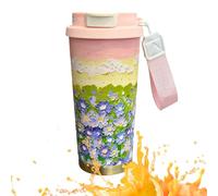 Taza térmica de viaje de 0,5 L | Patrón Floral Doble Modos De Bebida Taza A Prueba De Fugas Con Correa Y Tapa Para Bebidas Calientes O Frías Escuela