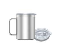 Taza Termo Café y Te para Llevar 400ml - Taza Térmica de Acero Inoxidable con Asa y Tapa Botella, Vaso (MKB400 999) Steel