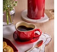 Tazas con Plato Corazón de Le Creuset - Juego de 2 Tazas de 220 ml, Diseño Romántico, Ideal para Café, Té o Chocolate Caliente