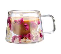 Tazas de café de doble pared de 250 ml, con aislamiento de doble pared | Tazas de café de vidrio de doble pared | Taza de café de vidrio con flores aisladas | Tazas transparentes con diseño de