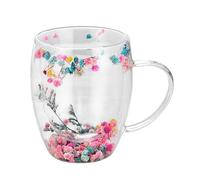 Tazas de café de floral, taza de té de floral, taza de té transparente con asa | Taza de bebidas de doble pared, tazas de capuchino para latte, té, espresso, bebidas calientes, leche