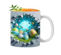 Tazas de café de primavera, tazas de Pascua, tazas de café impresas planas coloridas con base de huevo, taza de café de 350 ml, divertida novedad para de Pascua, tazas portátiles para té