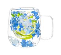 Tazas de café de vidrio de doble pared con flores secas | Tazas de té aisladas de doble capa, taza de té de vidrio transparente con asa de 250 ml para jugo, bebidas, agua