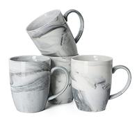 Tazas de café únicas de 14 onzas, Smilatte M067, taza de cerámica de mármol novedosa para el hogar y la oficina, microondas apta para lavavajillas, juego de 4, gris