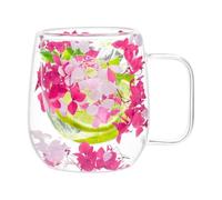 Tazas de de doble pared con flores secas, tazas de café | Tazas de té aisladas de doble capa, taza de té de vidrio transparente con asa de 250 ml para jugo, bebidas y agua