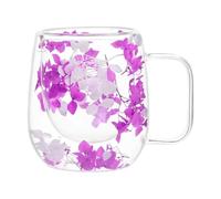 Tazas de vidrio de doble pared con aislamiento de flores secas | Taza de té de vidrio de doble capa, tazas de café de vidrio transparente con asa de 250 ml para jugo, bebidas, agua