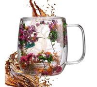 Tazas de vidrio de doble pared resistentes al calor, tazas de espresso de | Taza de café y té, vasos de bebidas, flores secas para café, capuchino, jugo, bebidas frías