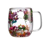 Tazas Té de Vidrio - Flores Secas Tazas Café Vidrio de Doble Pared - Decoraciones Flores Secas Atemporales,Aislada Resistente Al Calor para Mejor Amiga,profesora,mamá,regalo para El Hogar(250/390 Ml)