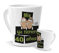 Tazas Únicas |Taza Cónica 350 ML | Mis Huevos ya tiene 40 años | Sorpresa de 40 Cumpleaños | Mensaje Gracioso | Cerámica Purpurina Plata| Tazas de Café, Té ... | Tazas Hombre Feliz Cumpleaños
