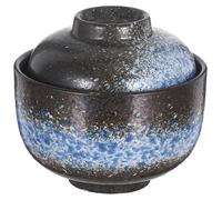 Tazón de cerámica para miso con tapa, de 10,4 cm, de estilo japonés, ideal para sopa y postre