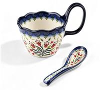 Tazón de sopa de porcelana con cuchara – Decorado a mano con pintura