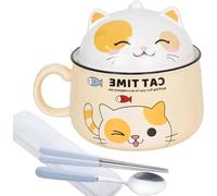 Tazón para ramen, tazón japonés, 1020 ml con tapa – tazón de cerámica – tazón para fideos instantáneos – tazón para sopa – tazón para postre – color amarillo