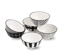 Tazones Desayuno Cuencos Ceramica Pequeño - Cuenco Sopa Negro y Blanco 300 ml - Bol para Cereales | Postre | Helado | Arroz | Snack | Aperitivos | 12 cm - Apto para Lavavajillas y Microondas - 6 Pieza