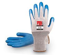 TB Guante de Protección TB 313AZ Grip | Paquete 10 Pares - Guante de Trabajo con Recubrimiento de Látex Azul, Soporte de Algodón-Poliéster y Puño Elástico. Cómodo y Transpirable - Talla 8