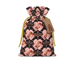 TBABMDPDM Bolsas de arpillera con estampado de fondos de oro rosa, bolsas de arpillera con cordón, varios tamaños para recuerdos de fiesta