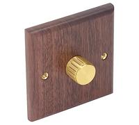 Tbest Interruptor Regulador de Intensidad Rotativo, Perilla de Latón para | Madera de nogal negro, voltaje 200-250V, carga 100-500W, diseño elegante