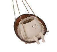 Tbest Maceta con Cara Oscilante, Maceta Colgante con Cabeza de Flor, 14x10,2x14cm, para Plantas de Interior y Exterior, Suculentas, Plantas de Serpiente, Diseño Decorativo de Cara Sonriente